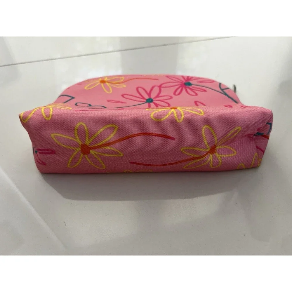 Clinique X Drawbertson Pink Floral Makeup Bag Zipper Cosmetic Pouch Travel NEW